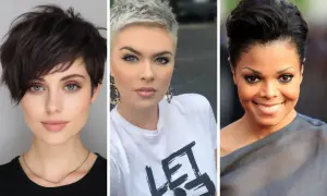 Trois femmes arborent une coupe de cheveux court effilé sauvage, chacune avec un style unique et audacieux.