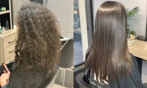 Avant/après : des cheveux bouclés transformés en une chevelure lisse et brillante. Découvrez comment avoir les cheveux lisse définitivement.