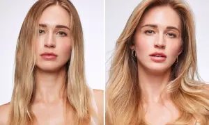 Avant/après : des cheveux fins transformés en une chevelure volumineuse et éclatante.