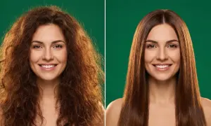 Avant/après : la différence entre un lissage brésilien et un lissage au tanin pour des cheveux lisses et brillants.