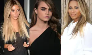 Trois femmes aux cheveux blonds, résultat d'une coloration sur brune. Kim Kardashian, Cara Delevingne et Ciara affichent des mèches claires.