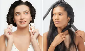 Tuto boucle sans chaleur : deux femmes montrent comment enrouler leurs cheveux sur un rouleau souple pour des ondulations naturelles.