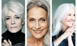 Trois femmes aux cheveux gris, dont une avec un carré dégradé, affichent leur beauté naturelle.