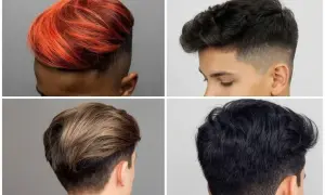 Quatre styles de coupe ado : cheveux roux dégradés, bruns ondulés, blonds et noirs.