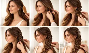 Étapes pour réaliser une magnifique tresse hollandaise sur cheveux longs. Une coiffure élégante et romantique.