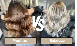 Chevelure brune avec des reflets subtils, versus chevelure blonde éclatante. Choisir entre faire des mèches ou un balayage pour illuminer votre style.