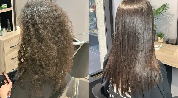 Avant/après : des cheveux bouclés transformés en une chevelure lisse et brillante. Découvrez comment avoir les cheveux lisse définitivement.