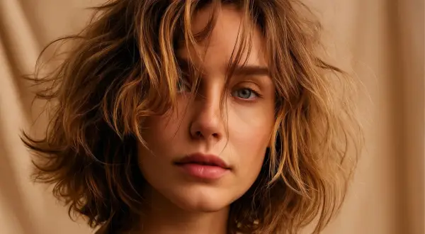Cheveux sec que faire ? Une jeune femme aux cheveux châtains ondulés, le regard perdu.