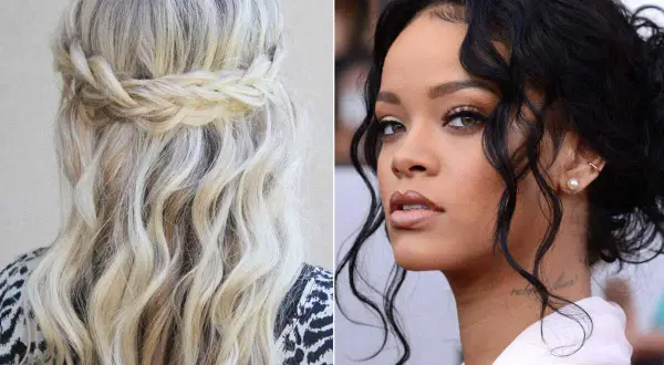 Une tresse sur des cheveux bouclés blonds, et Rihanna avec sa chevelure noire ondulée.