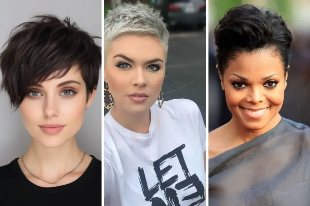 Trois femmes arborent une coupe de cheveux court effilé sauvage, chacune avec un style unique et audacieux.