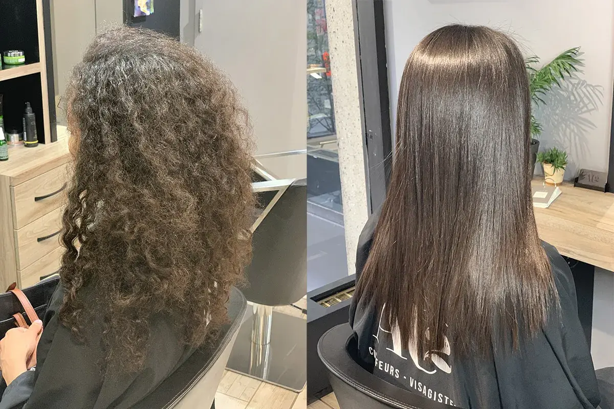 Avant/après : des cheveux bouclés transformés en une chevelure lisse et brillante. Découvrez comment avoir les cheveux lisse définitivement.