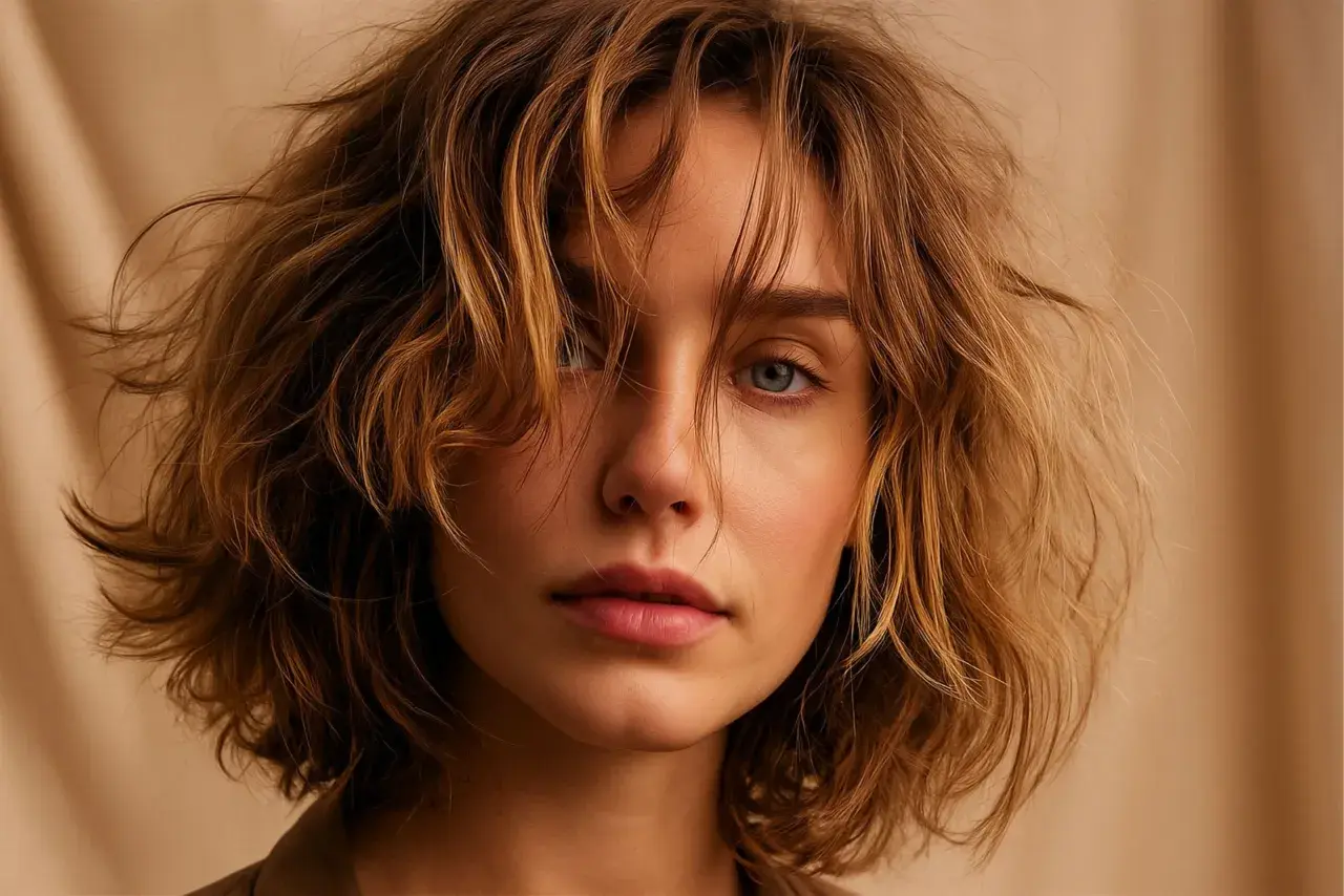 Cheveux sec que faire ? Une jeune femme aux cheveux châtains ondulés, le regard perdu.