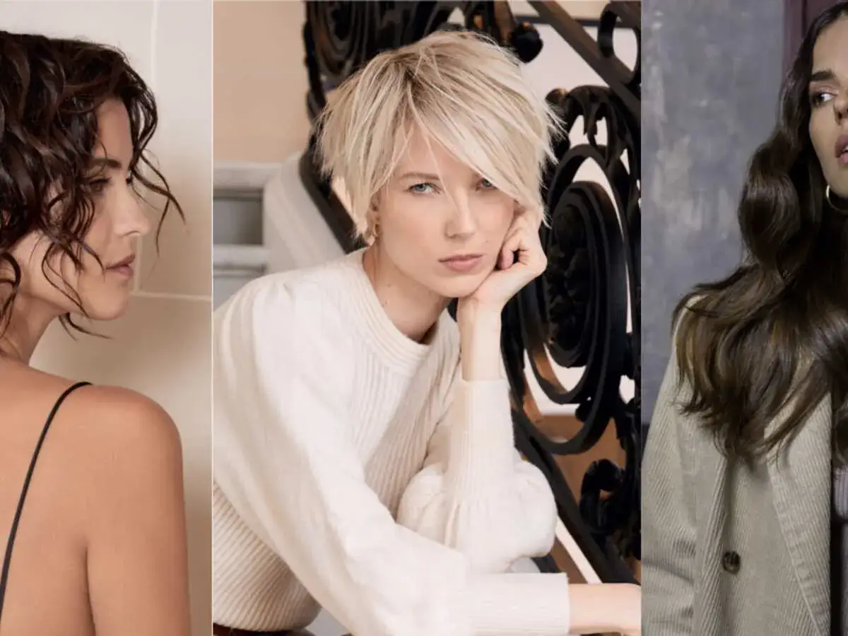 Trois femmes aux coiffures vari&eacute;es : boucl&eacute;e, courte et blonde, et longue et brune. Une coupe cheveux epais peut sublimer chacune de ces chevelures.