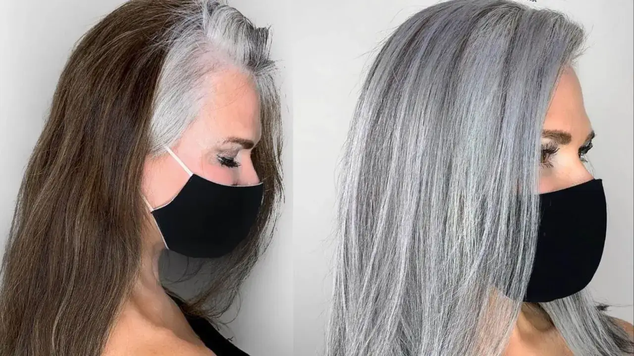 Avant/après : comment cacher ses cheveux blancs quand on est blonde. La coloration grise sublime les racines argentées.