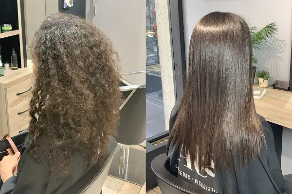 Avant/après : des cheveux bouclés transformés en une chevelure lisse et brillante. Découvrez comment avoir les cheveux lisse définitivement.