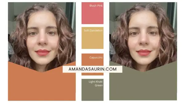 Conseils pour savoir quelle couleur de cheveux nous va : une femme avec des mèches châtain clair et des couleurs de maquillage suggérées.